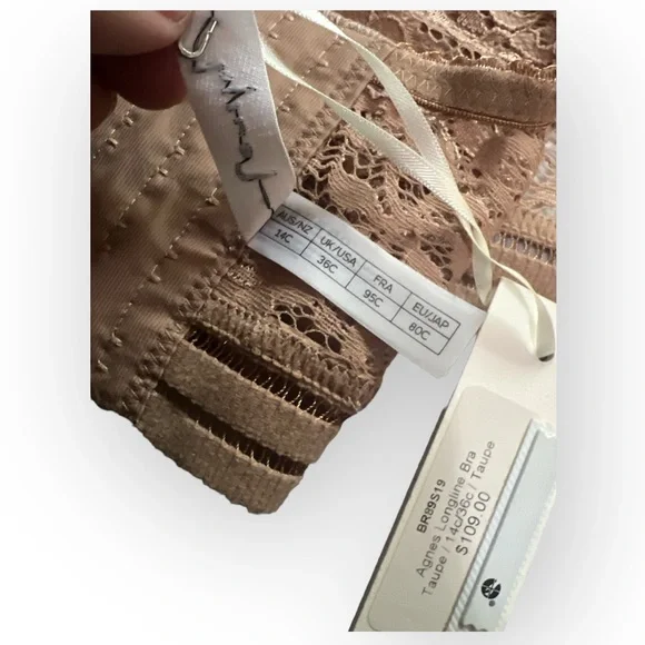 Lonely Label Agnes Longline Lace Bra, Vintage Inspired, Taupe, 36C, NWT